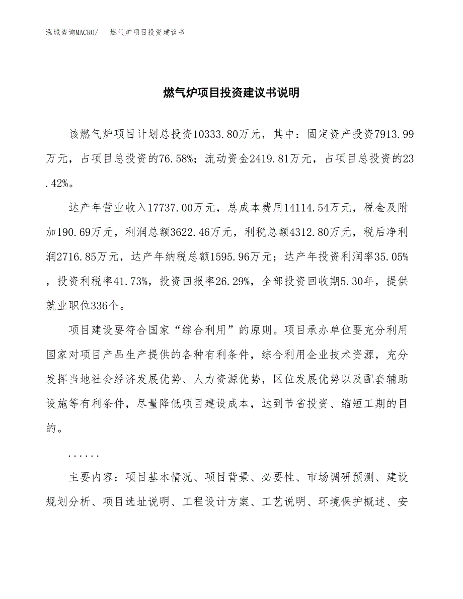 燃气炉项目投资建议书(总投资10000万元)_第2页