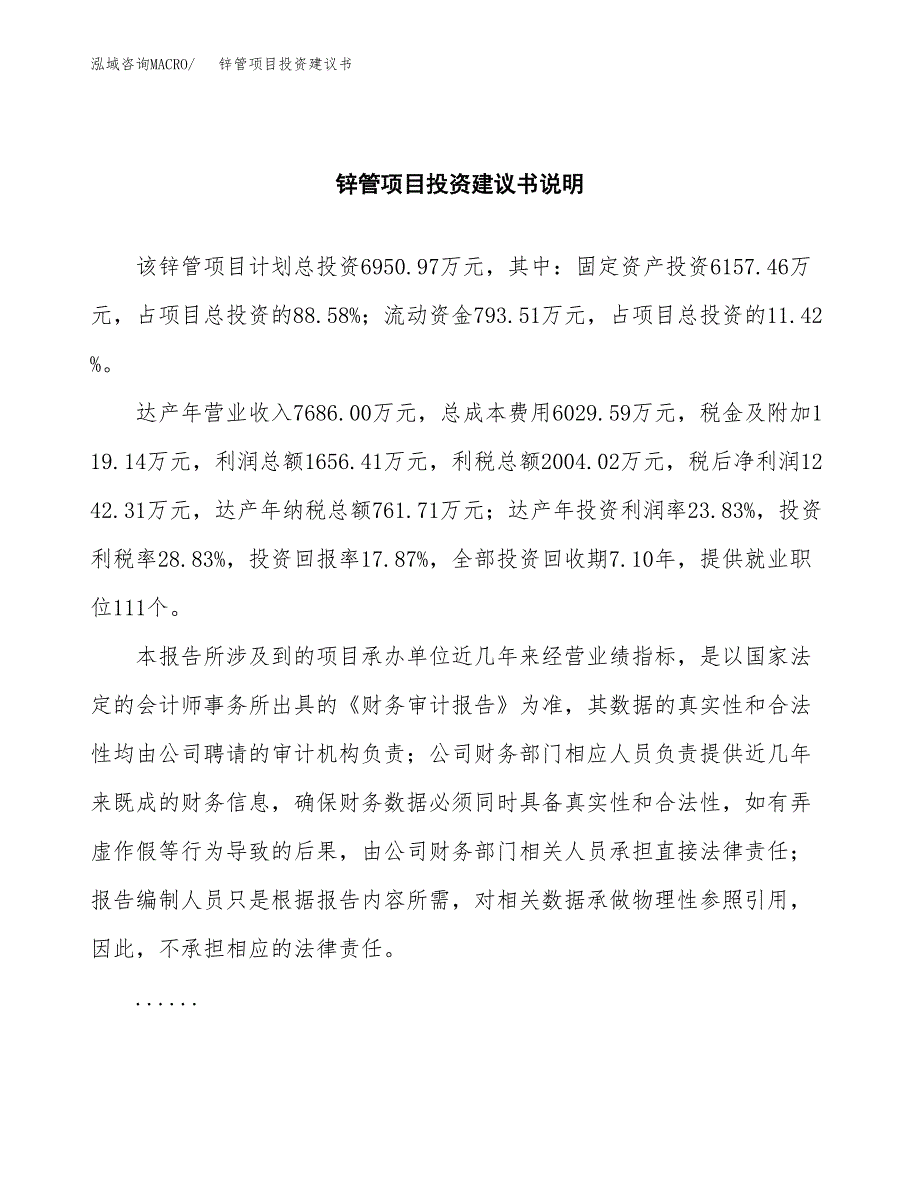 锌管项目投资建议书(总投资7000万元)_第2页