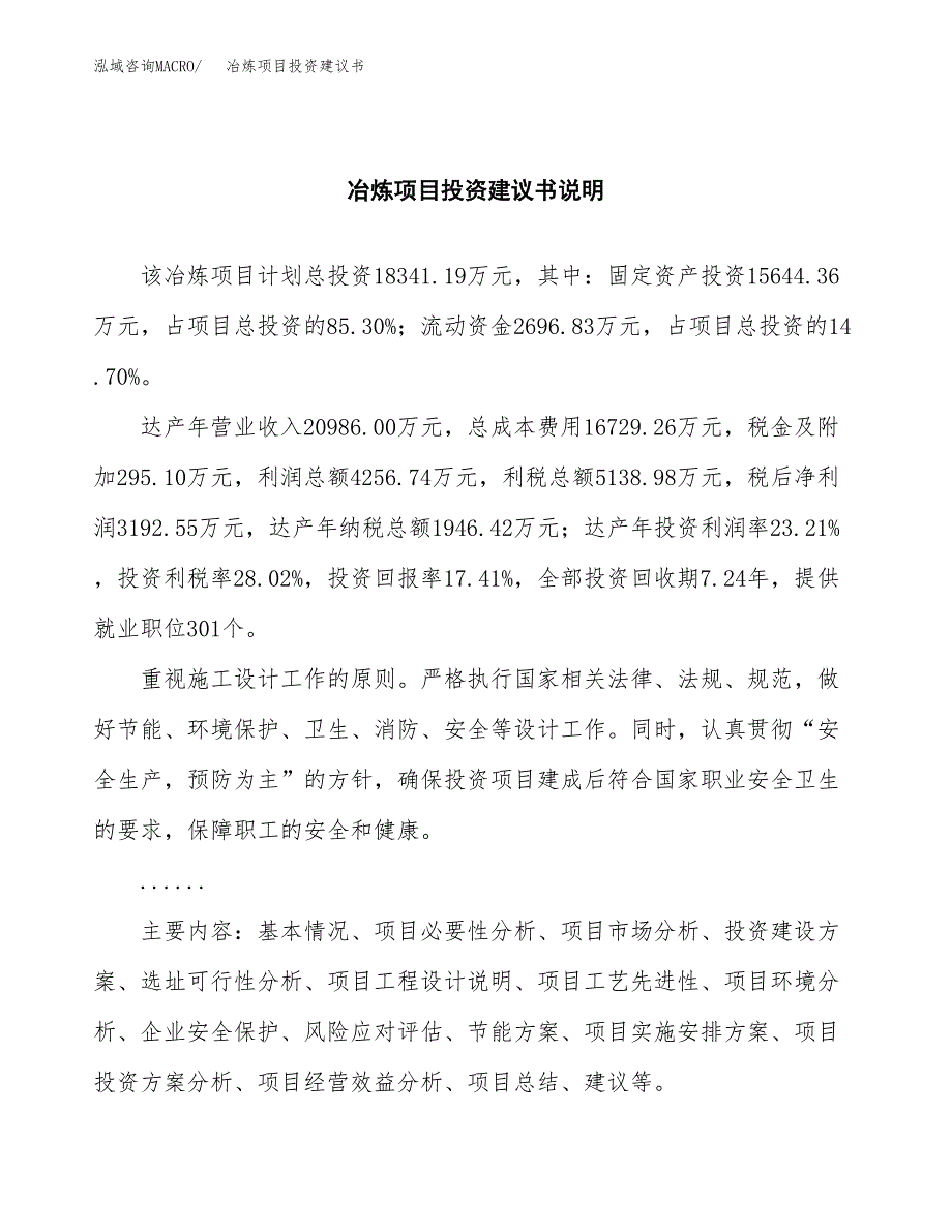 冶炼项目投资建议书(总投资18000万元)_第2页