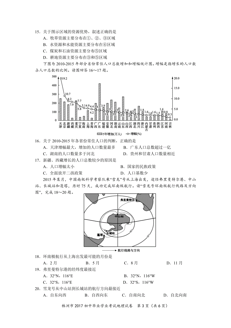 2017株洲市中考地理试题_第3页