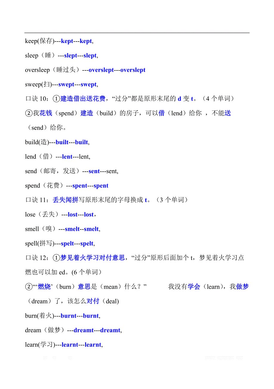 全巧记初中英语不规则动词过去式和过去分词（含110个不规则动词）_第4页