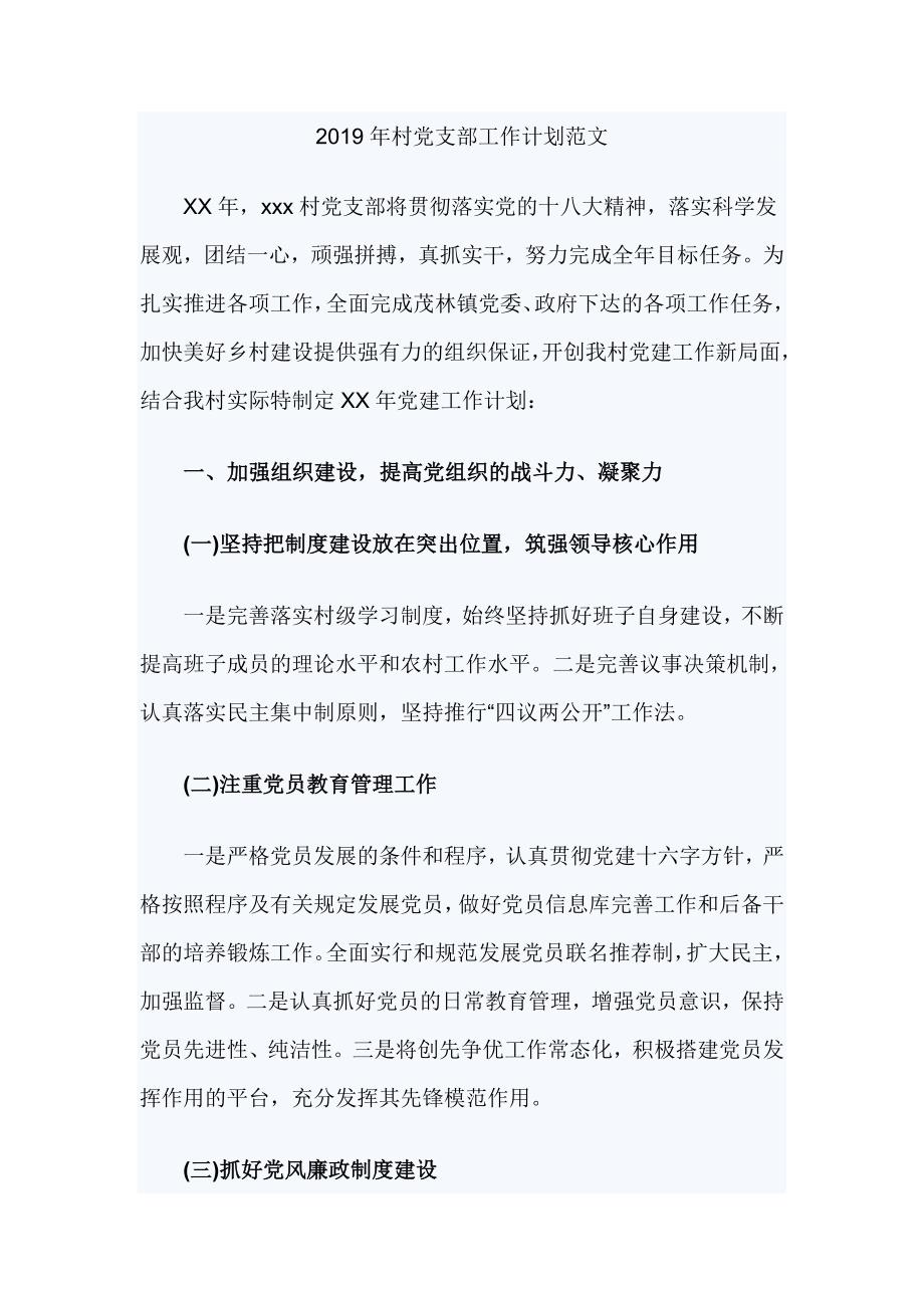 2019年村党支部工作计划范文_第1页