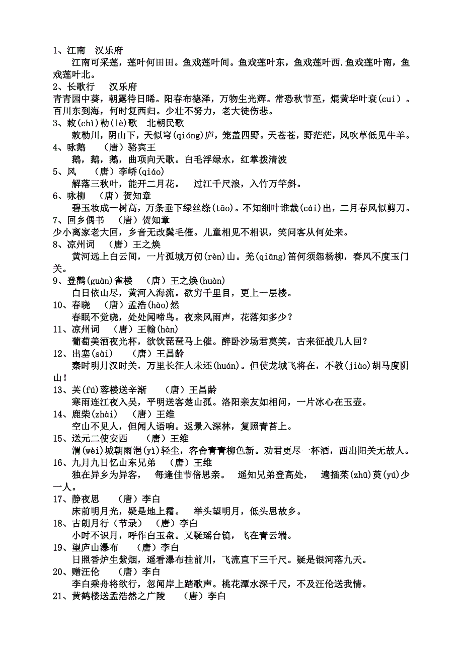 小学语文s版1-6年级必备古诗75首_第1页