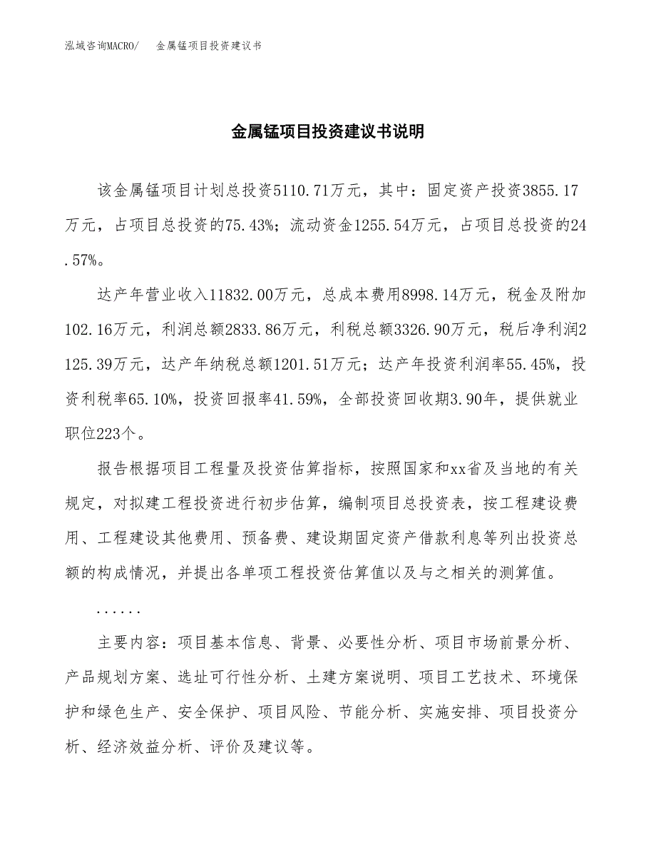 金属锰项目投资建议书(总投资5000万元)_第2页