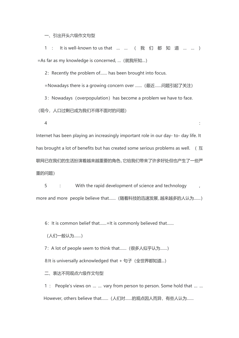 六级作文句型之精彩开头集锦_第1页