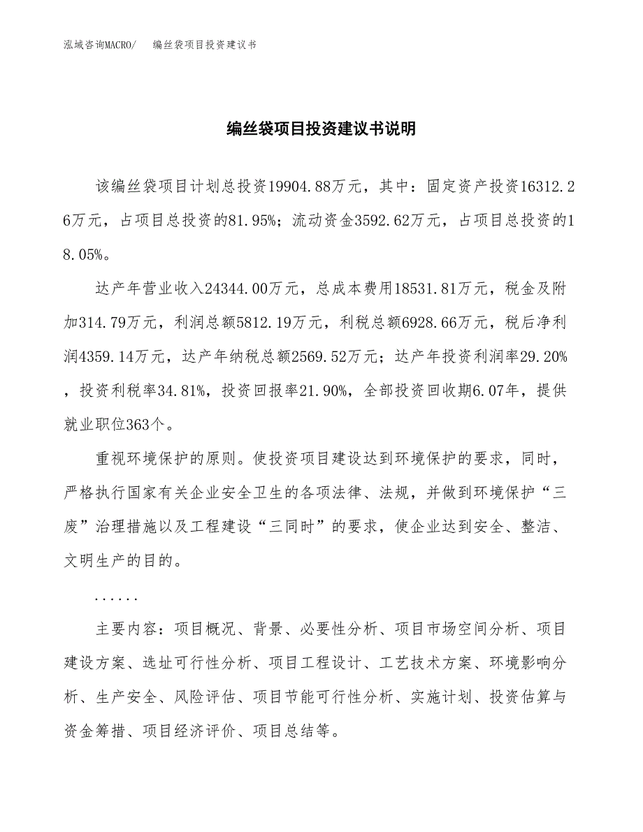 编丝袋项目投资建议书(总投资20000万元)_第2页