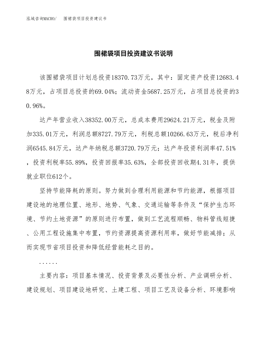 围裙袋项目投资建议书(总投资18000万元)_第2页