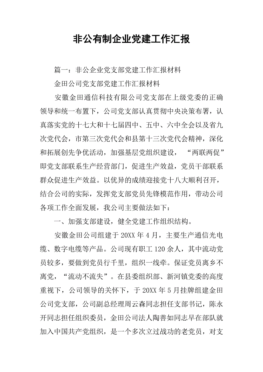 非公有制企业党建工作汇报.doc_第1页