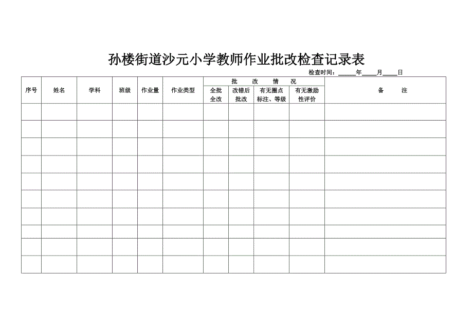 小学学生作业检查记录表_第1页