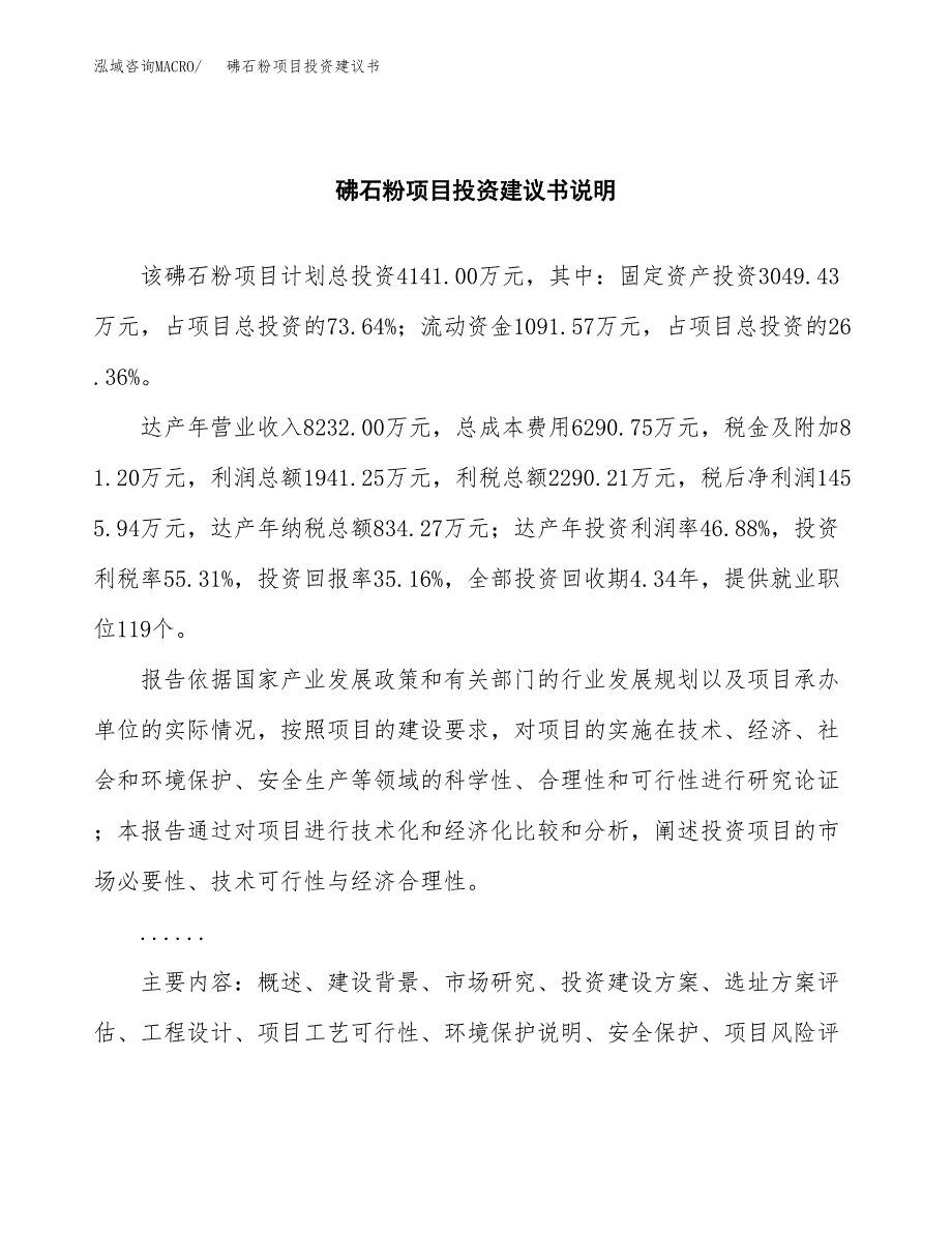 砩石粉项目投资建议书(总投资4000万元)_第2页