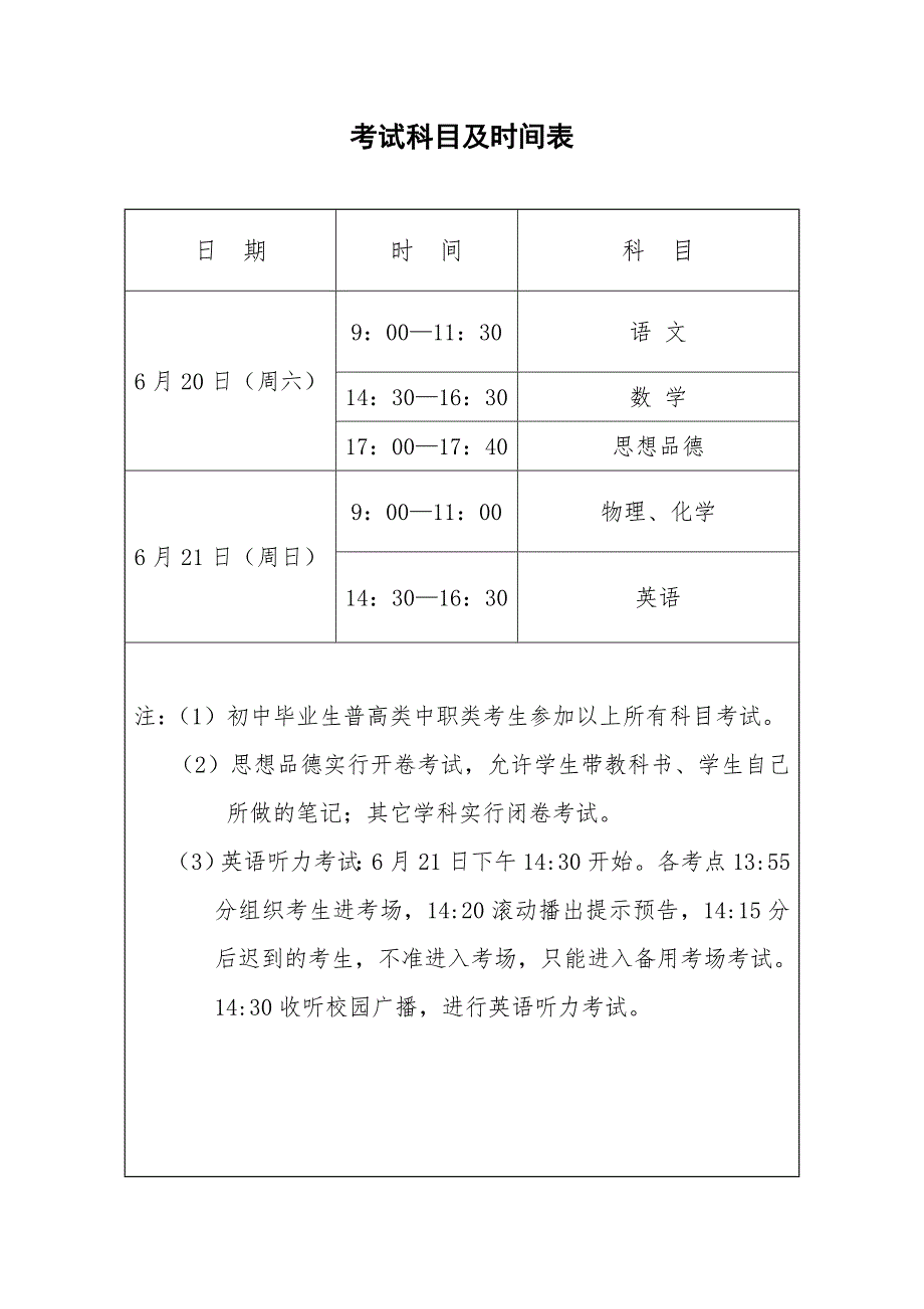 考试科目时间及铃声信号表.doc_第1页