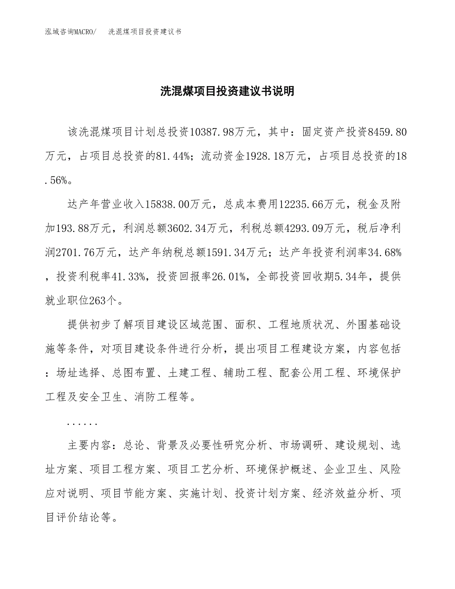 洗混煤项目投资建议书(总投资10000万元)_第2页