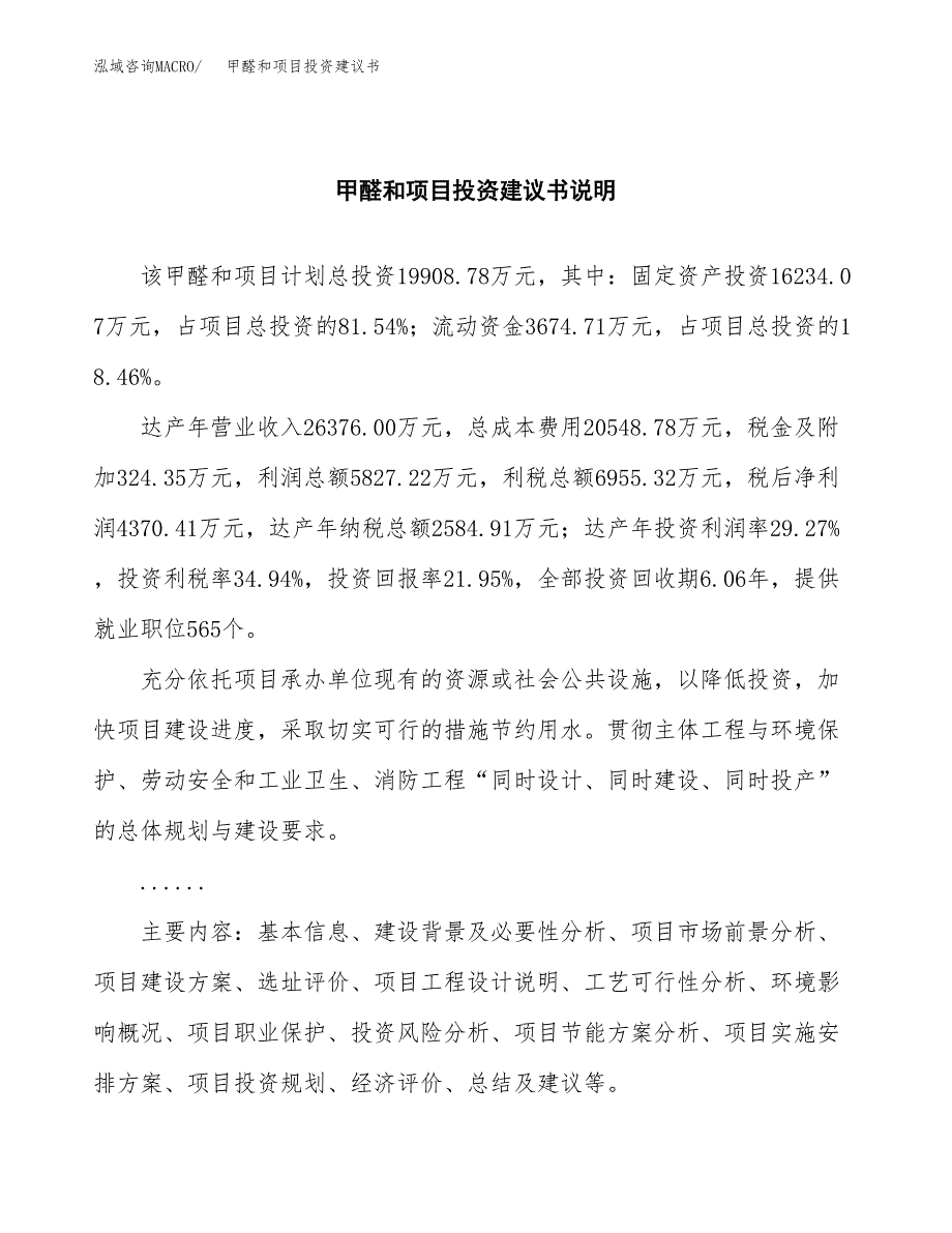 甲醛和项目投资建议书(总投资20000万元)_第2页