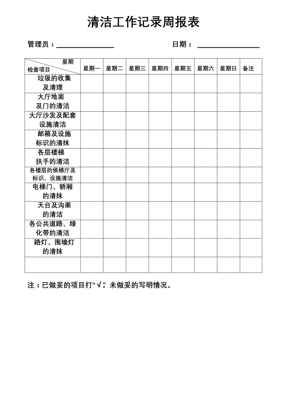 清洁工作记录周报表.doc_第1页