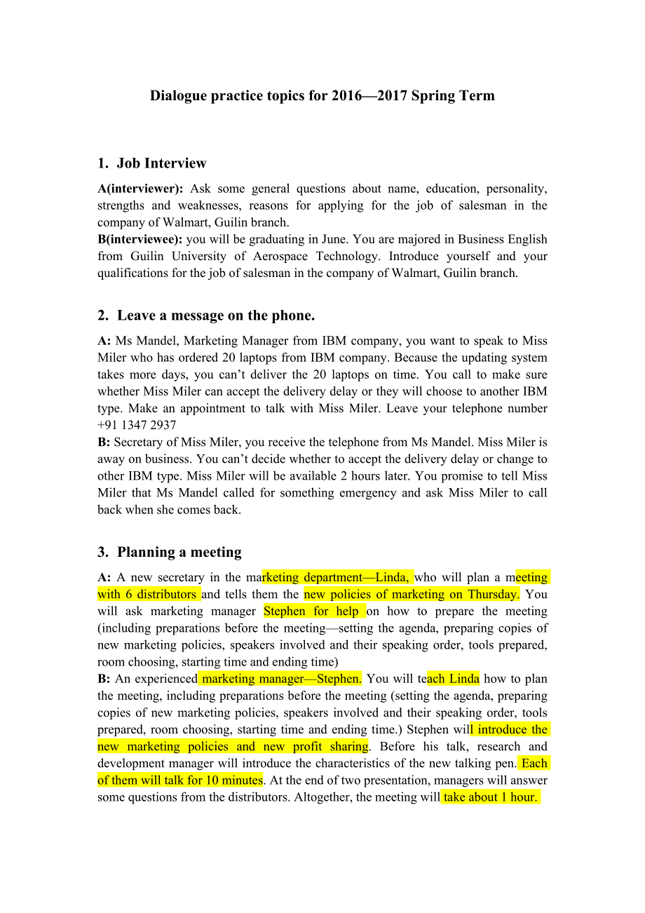 商务英语视听说i口试题目汇总 (1)_第1页