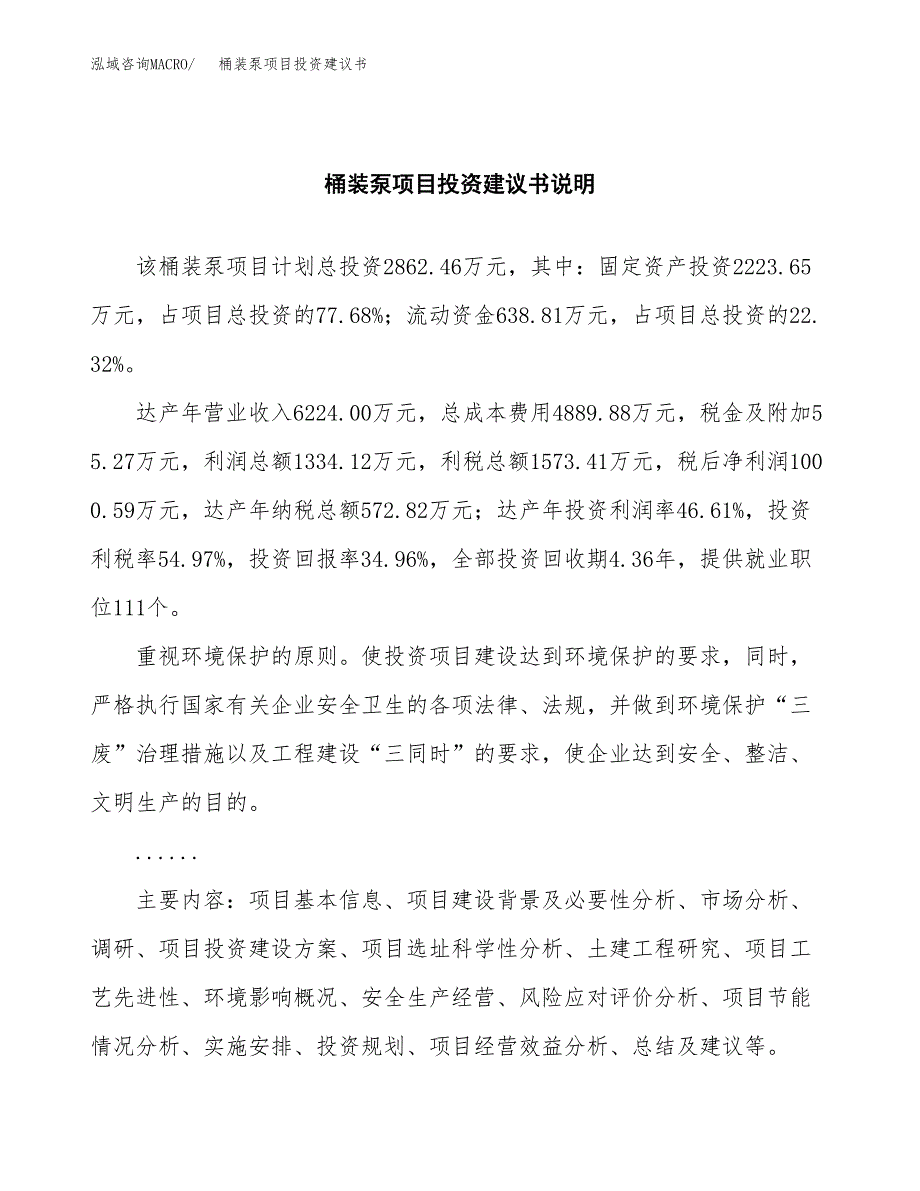 桶装泵项目投资建议书(总投资3000万元)_第2页