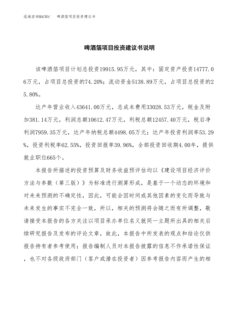 啤酒箔项目投资建议书(总投资20000万元)_第2页