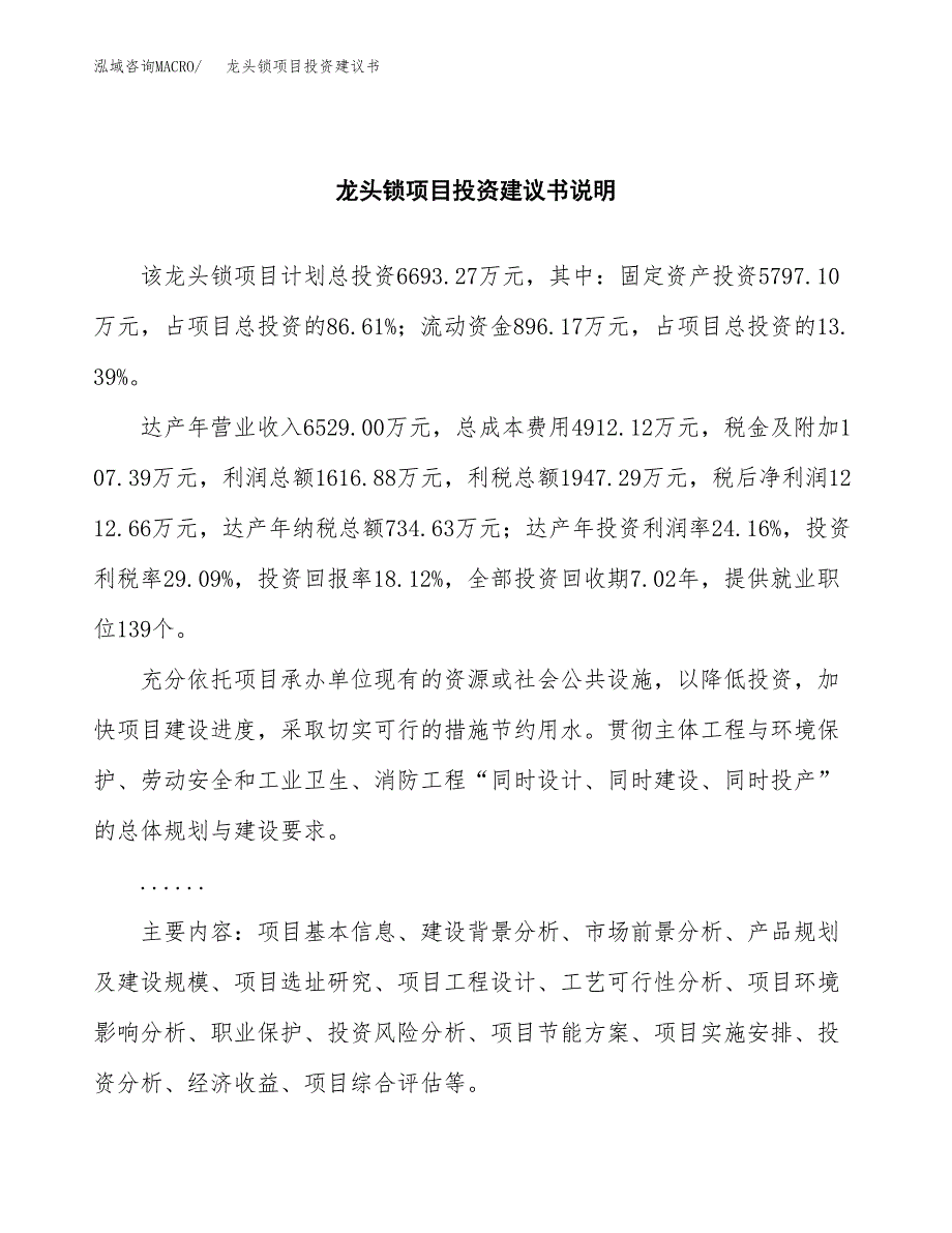 龙头锁项目投资建议书(总投资7000万元)_第2页