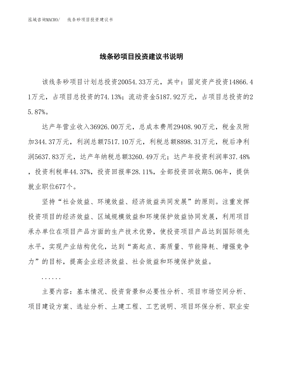 线条砂项目投资建议书(总投资20000万元)_第2页