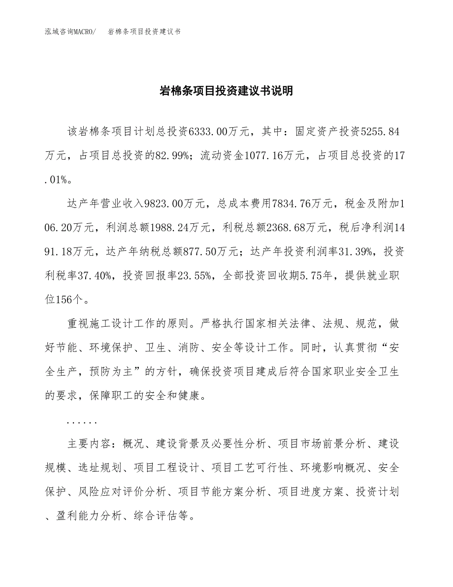 岩棉条项目投资建议书(总投资6000万元)_第2页