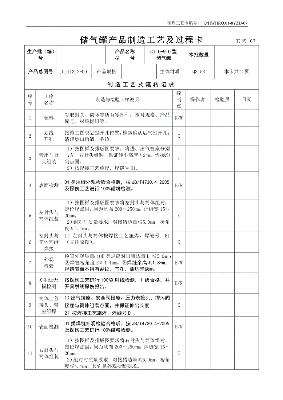 c-1.0,9.0储气罐制造工艺及过程卡_第1页