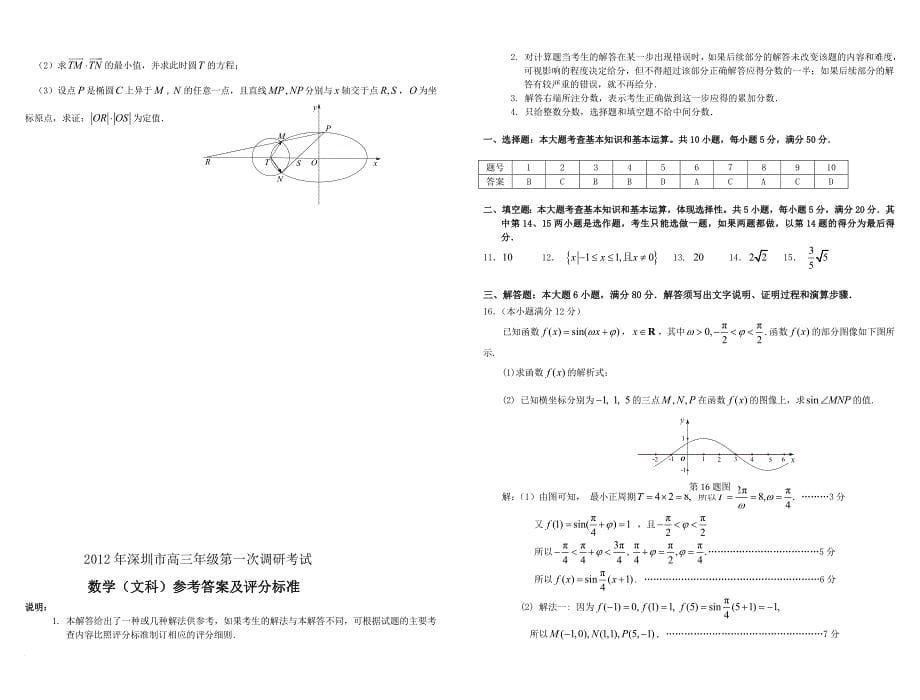 深圳市高三年级数学（文科）试题_第5页