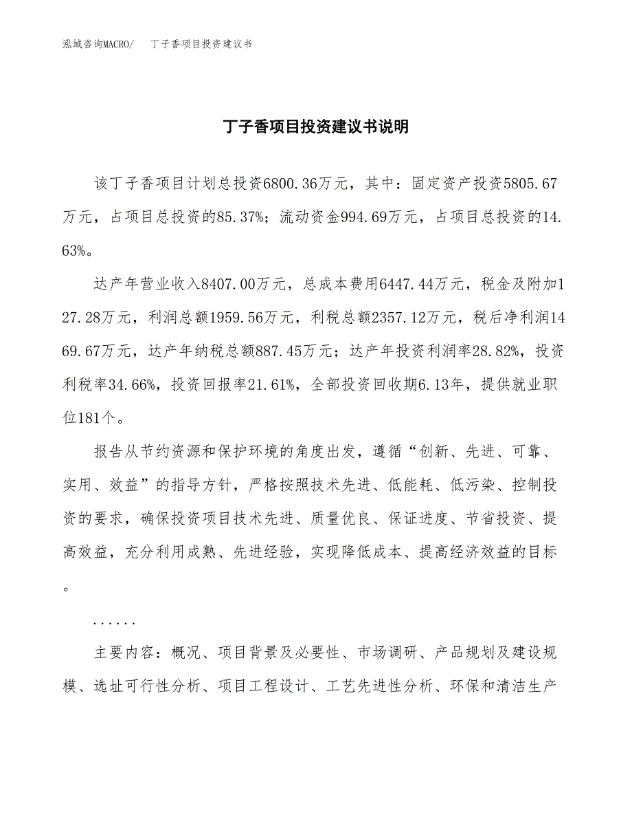 丁子香项目投资建议书(总投资7000万元)_第2页