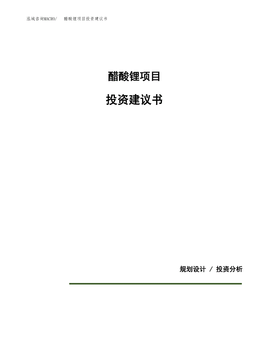 醋酸锂项目投资建议书(总投资8000万元)_第1页