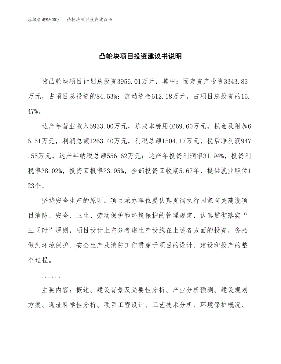 凸轮块项目投资建议书(总投资4000万元)_第2页