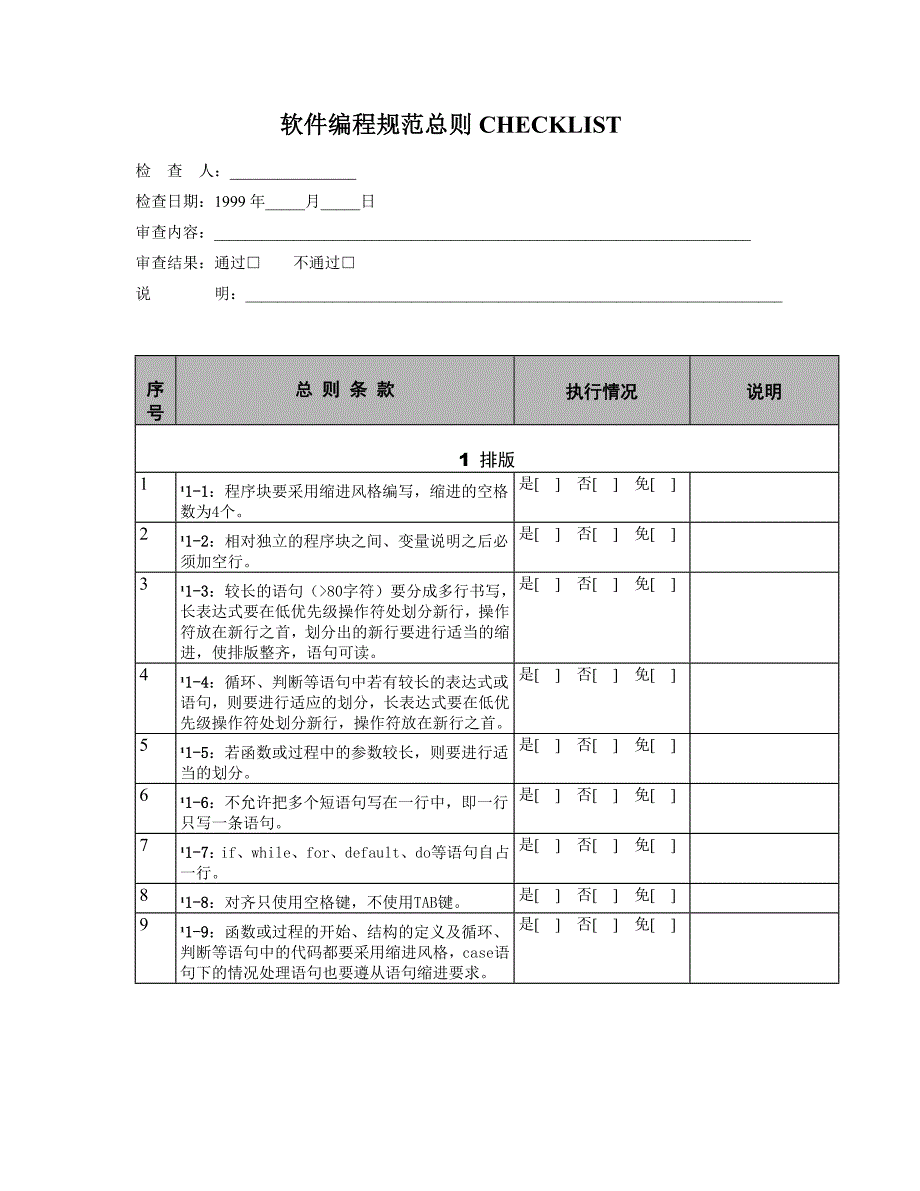 软件编程规范总则CHECKLIST(1)_第1页