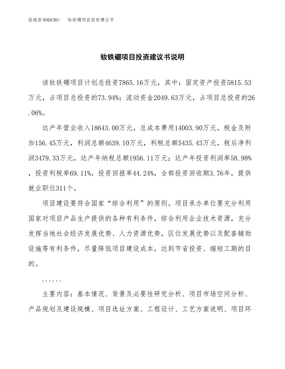 钕铁硼项目投资建议书(总投资8000万元)_第2页