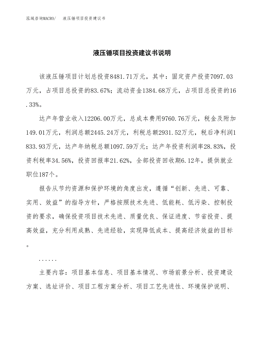 液压锤项目投资建议书(总投资8000万元)_第2页