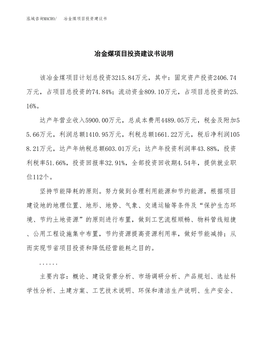 冶金煤项目投资建议书(总投资3000万元)_第2页