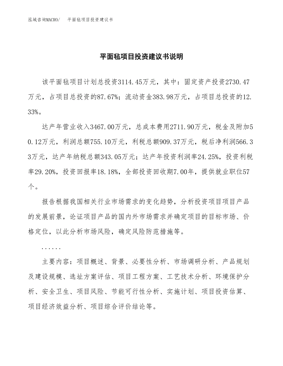 平面毡项目投资建议书(总投资3000万元)_第2页