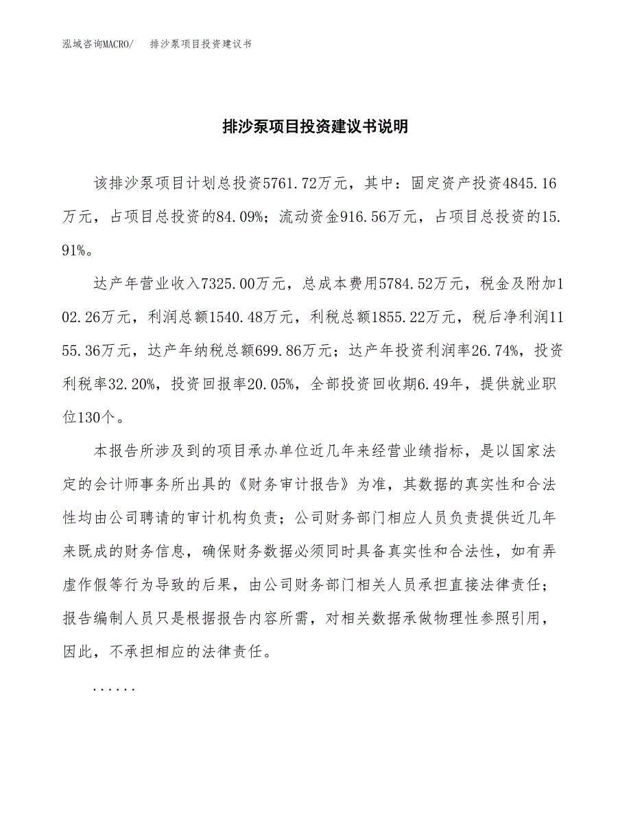 排沙泵项目投资建议书(总投资6000万元)_第2页