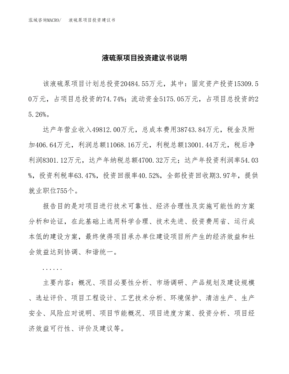 液硫泵项目投资建议书(总投资20000万元)_第2页