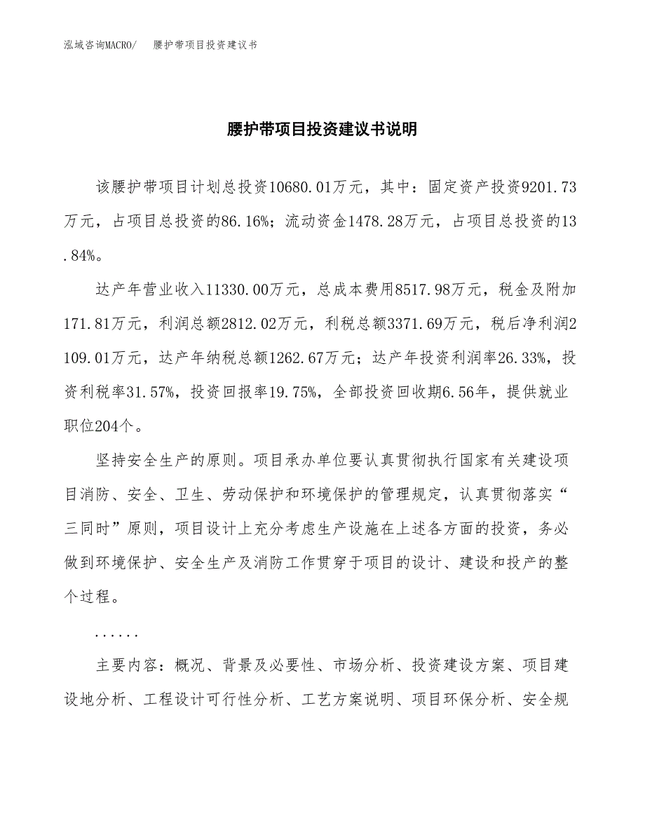 腰护带项目投资建议书(总投资11000万元)_第2页