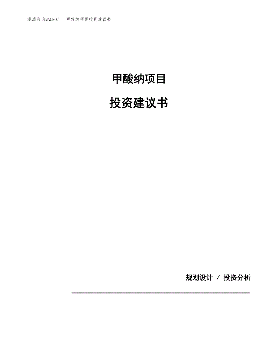 甲酸纳项目投资建议书(总投资3000万元)_第1页