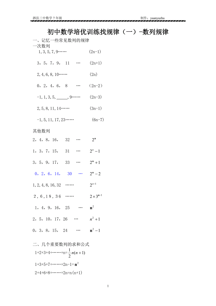 找规律数列(7年级)_第1页