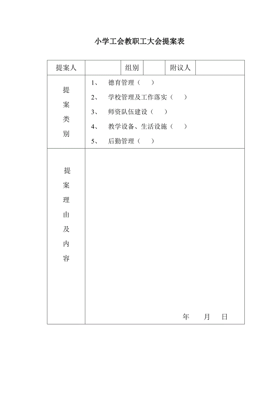 小学工会教职工大会提案表_第1页