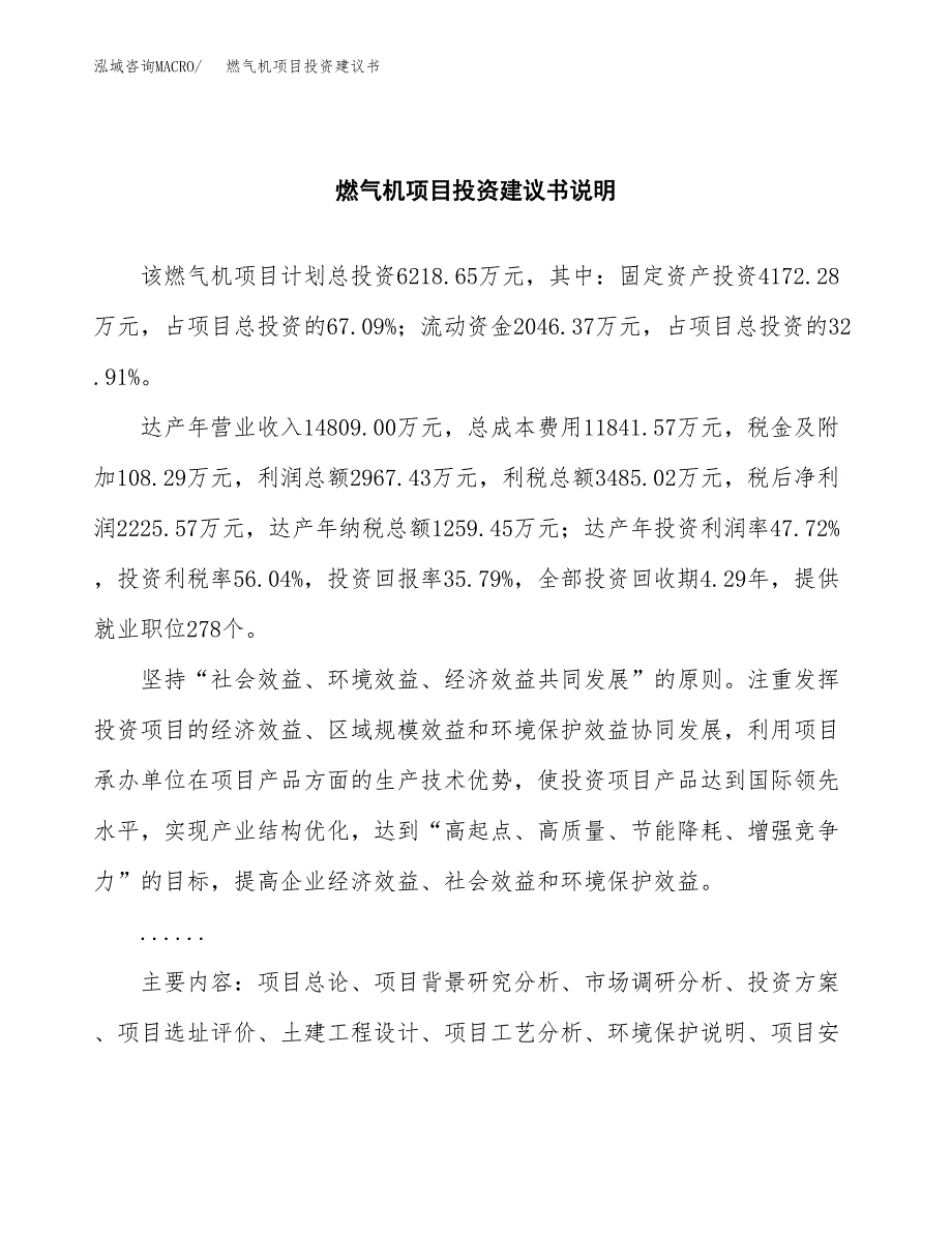 燃气机项目投资建议书(总投资6000万元)_第2页