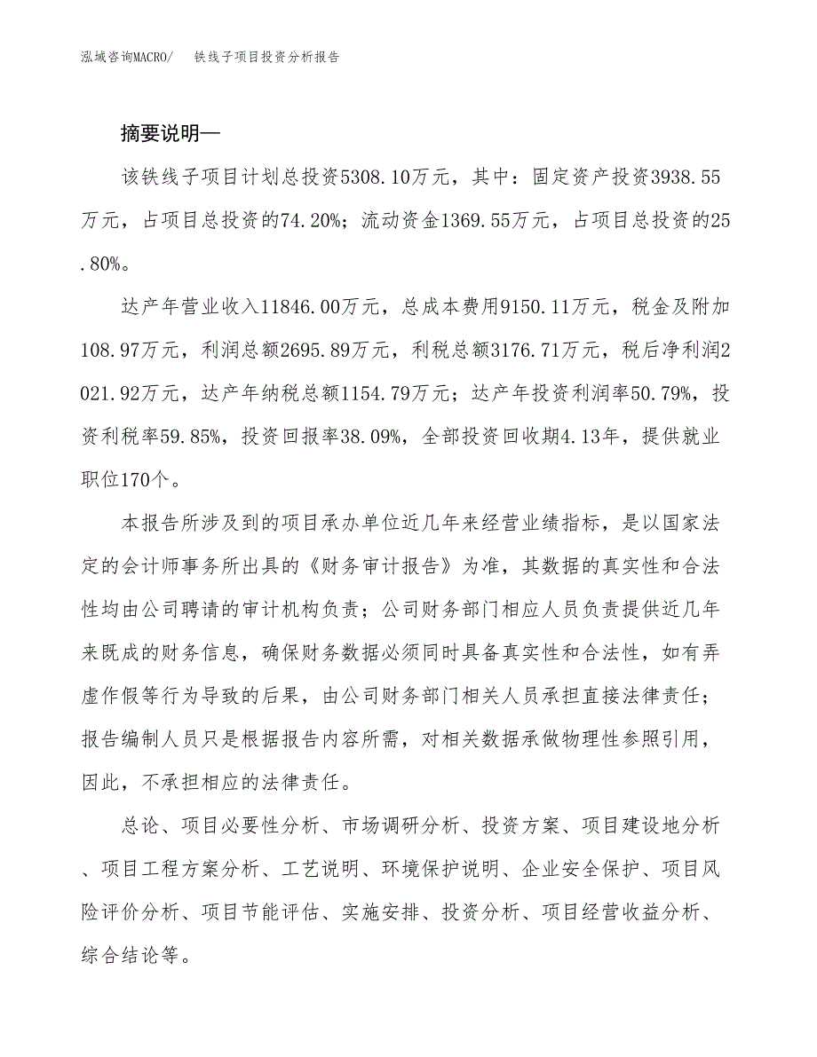 铁线子项目投资分析报告(总投资5000万元)_第2页