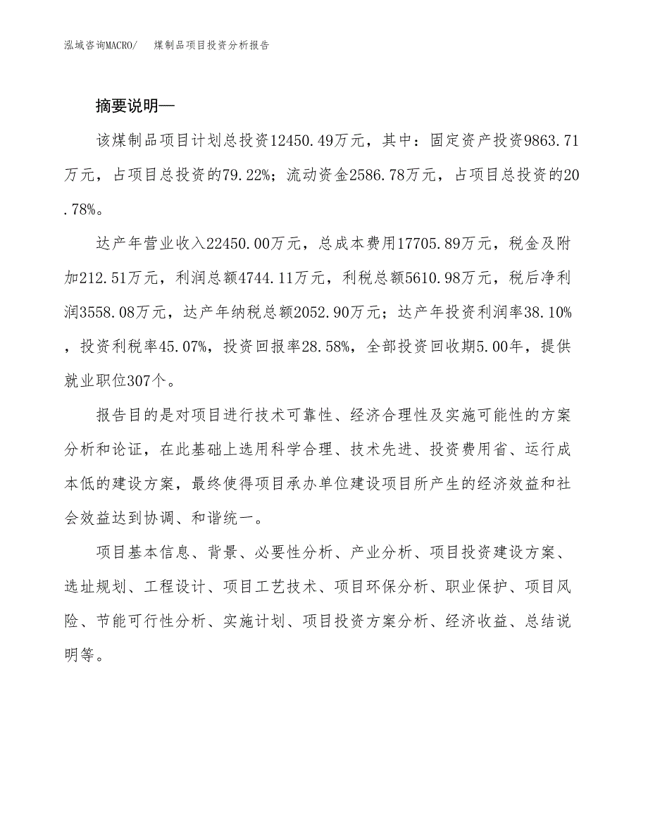 煤制品项目投资分析报告(总投资12000万元)_第2页