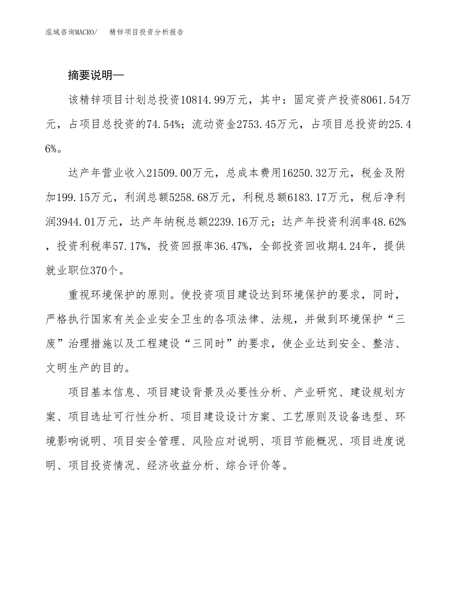 精锌项目投资分析报告(总投资11000万元)_第2页