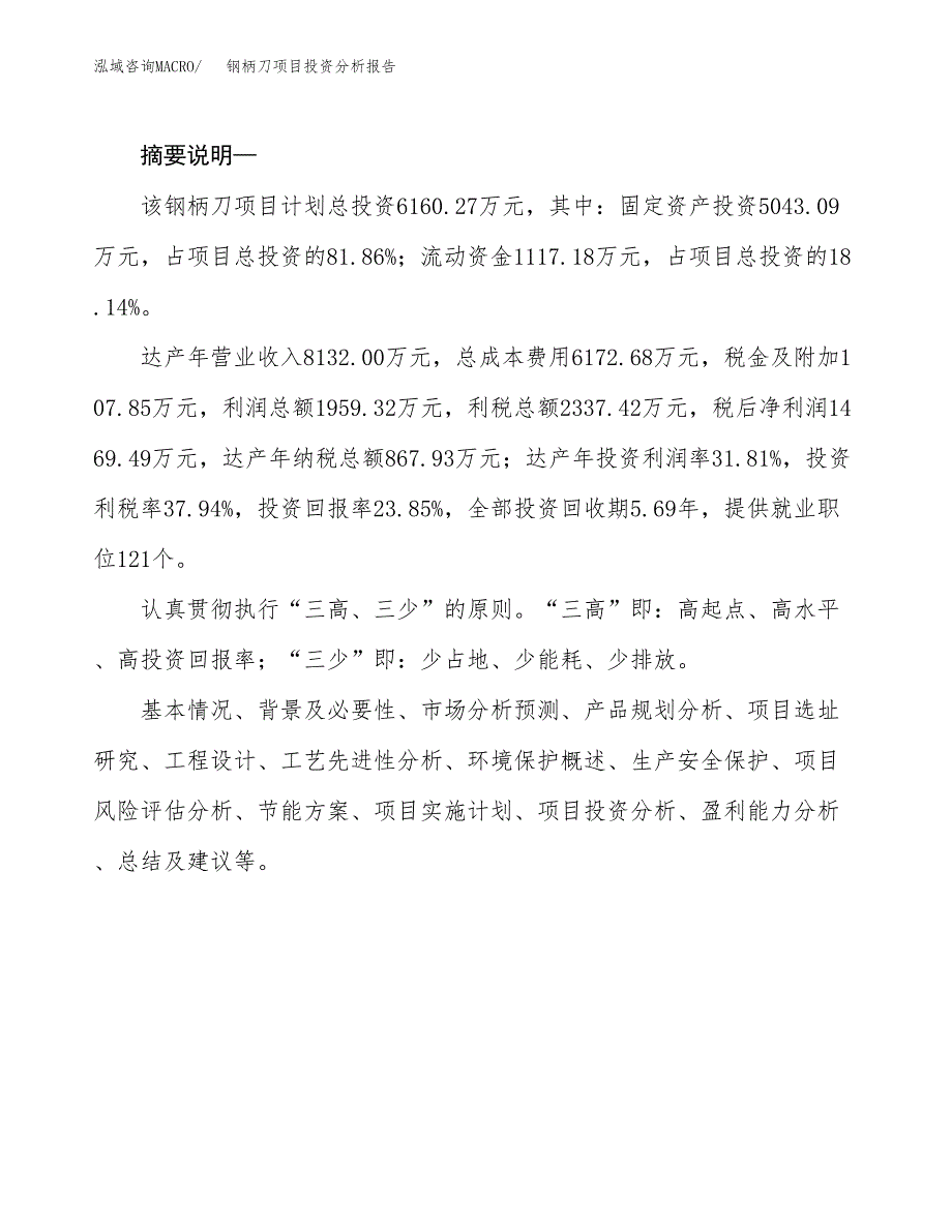 钢柄刀项目投资分析报告(总投资6000万元)_第2页