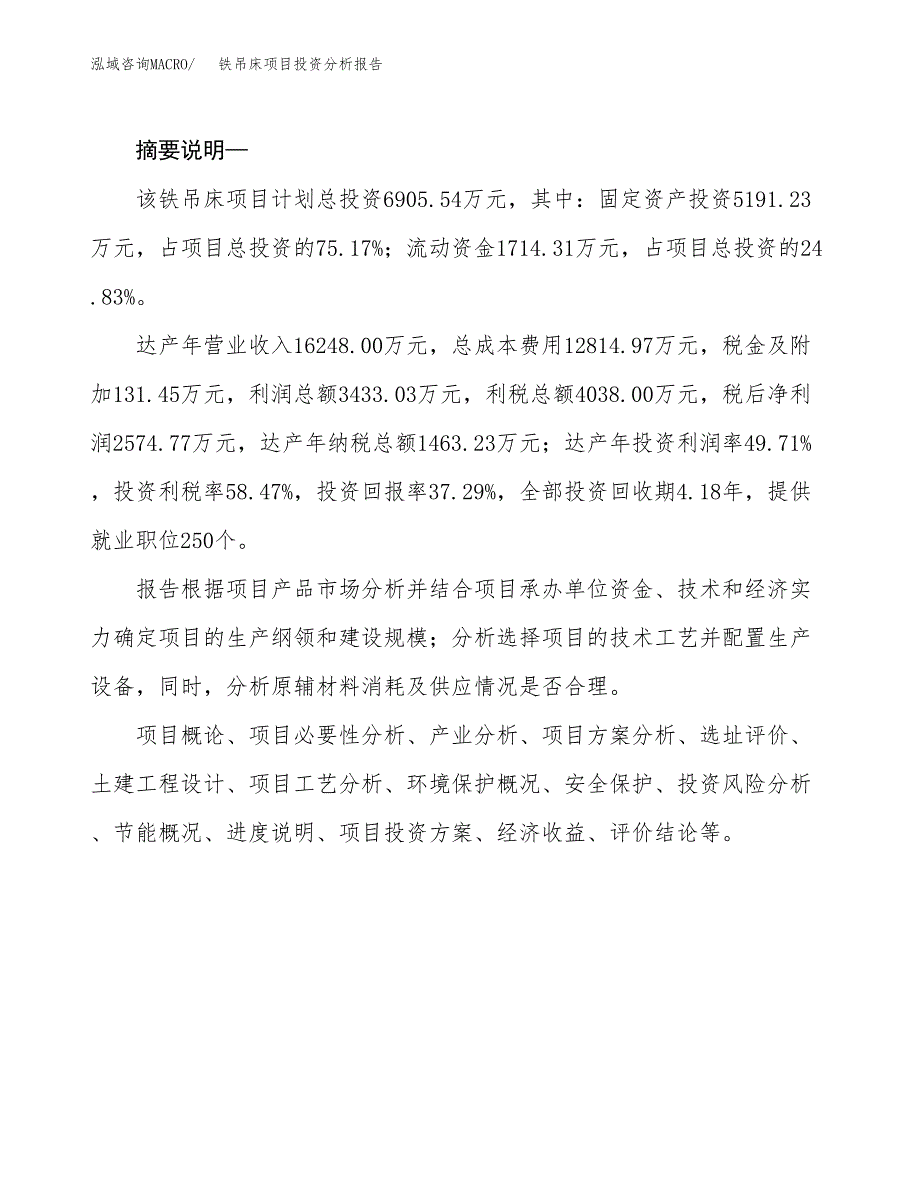 铁吊床项目投资分析报告(总投资7000万元)_第2页