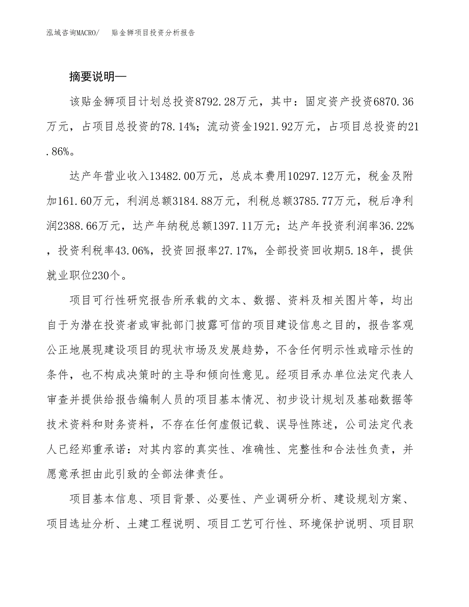 贴金狮项目投资分析报告(总投资9000万元)_第2页