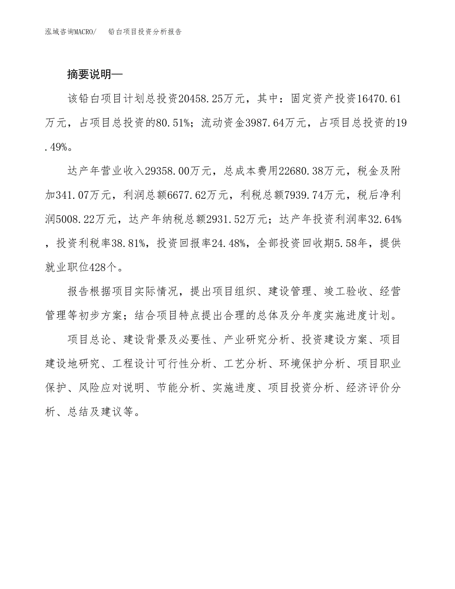 铅白项目投资分析报告(总投资20000万元)_第2页