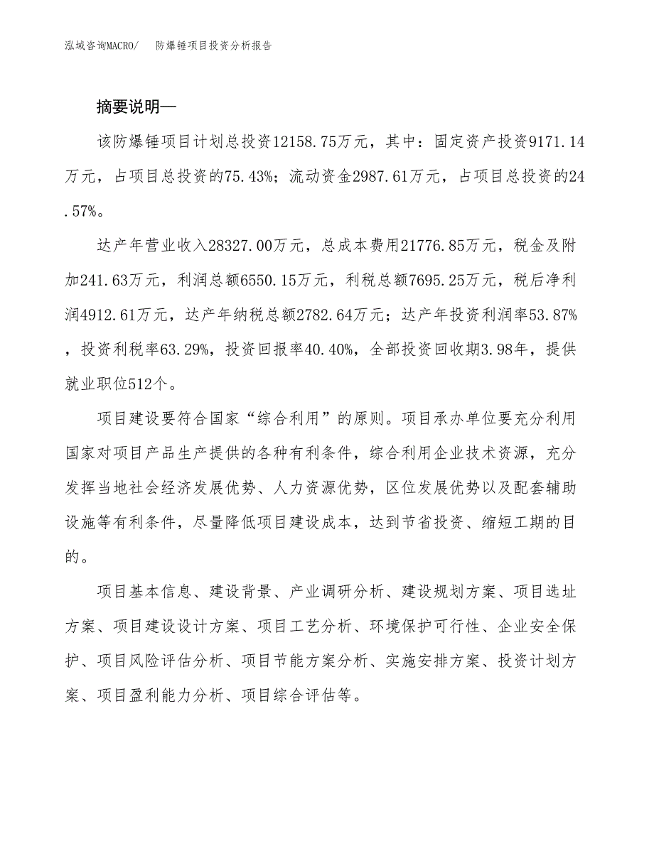 防爆锤项目投资分析报告(总投资12000万元)_第2页