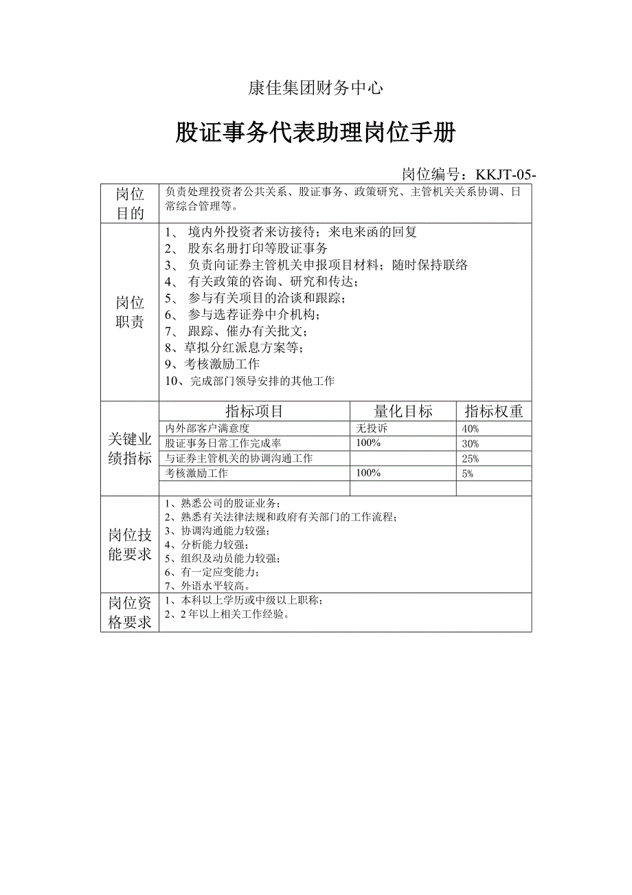 财务中心股证事务代表助理岗位职责_第1页